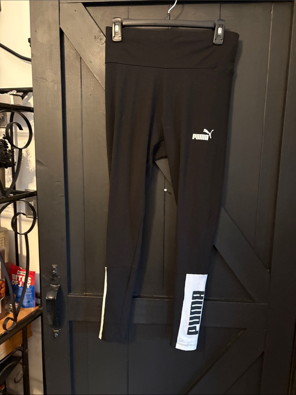 Puma Black Leggings with White Logo and Cuff Accent